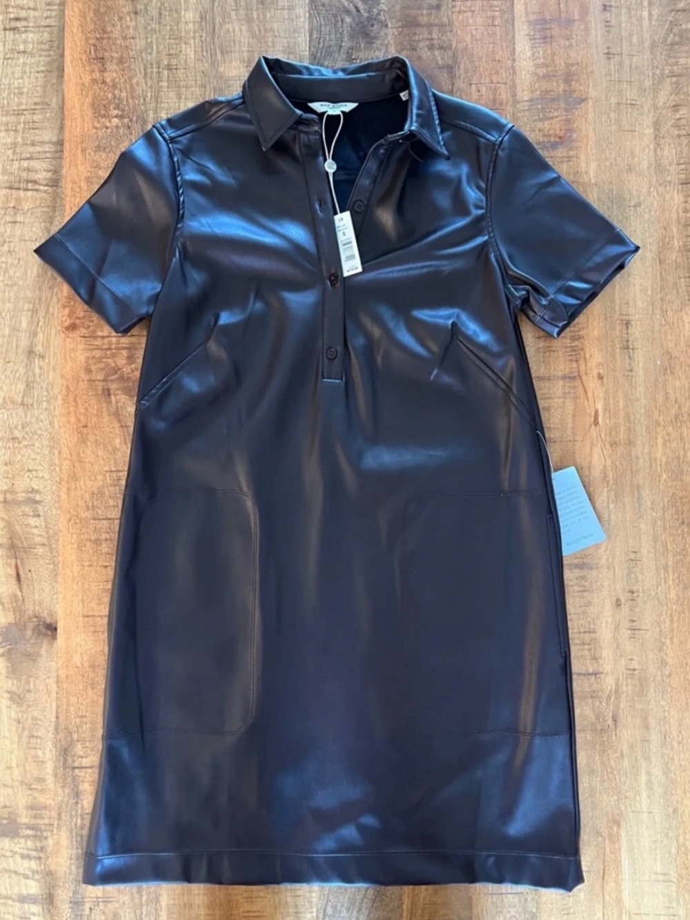 Max Studio Black Faux Leather Polo Mini Dress